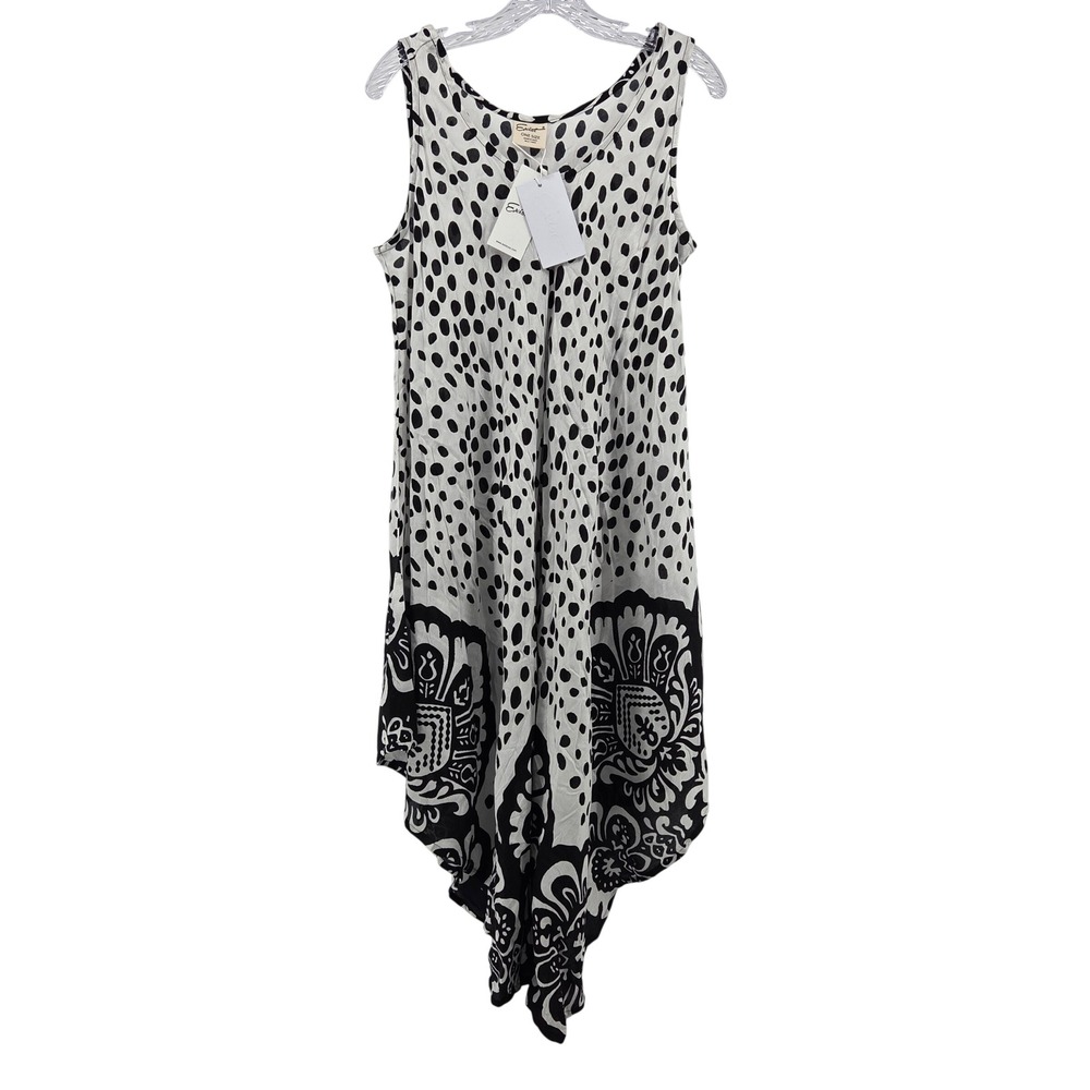 Exist Handkerchief Hem Tank Dress One Size Black White Polka Dot Floral Boho NWT
